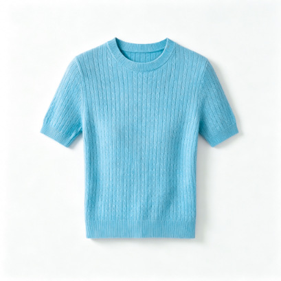 纯棉圆领绞花短袖套头针织衫女装2026秋季新款简约通勤风上衣详情图